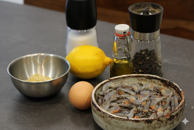 Foto dos ingredientes de camarões cinzentos