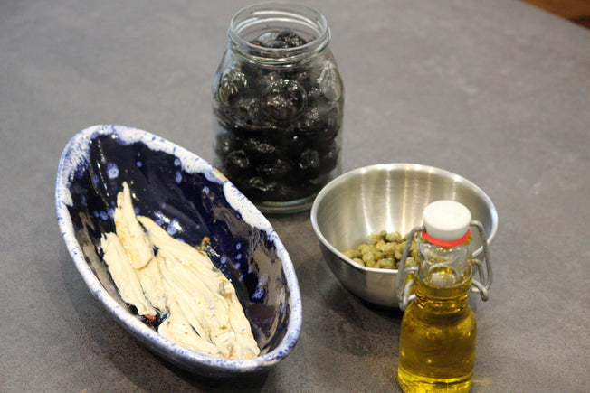 Foto dos ingredientes de camarões cinzentos